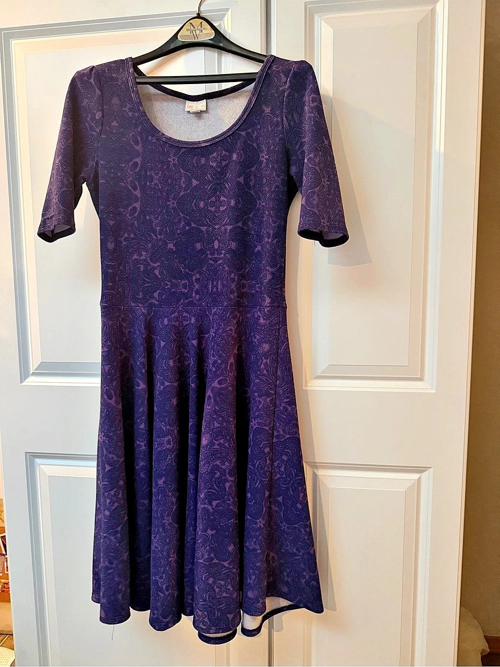 LuLaRoe Nicole Paisley Midi Dress in Purple Like New